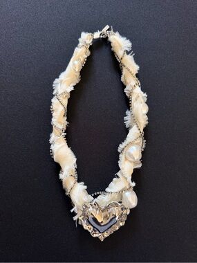 Zara Braided Necklace with Pearls and Silver Heart Pendant